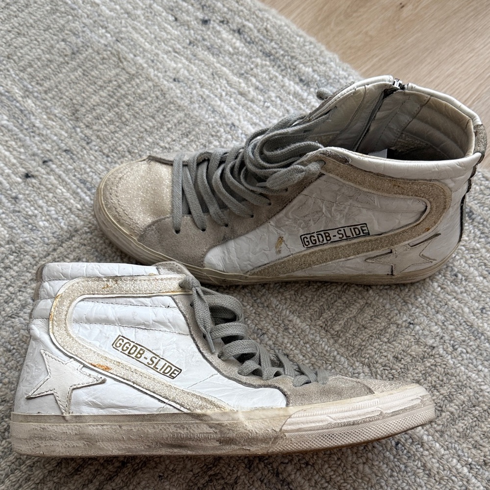 Golden Goose White & Gray High-Top Sneakers - Picture 2 of 6